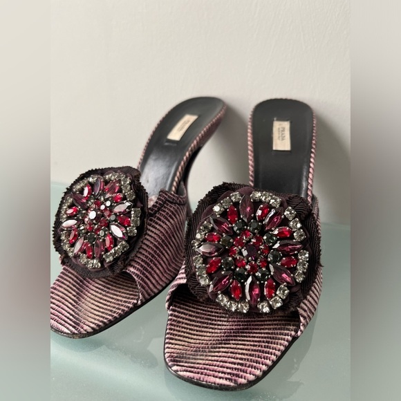Vintage Prada Embellished Jeweled Night Out Slip On Heels Size 37.5 / US 7.5 - Picture 8 of 9